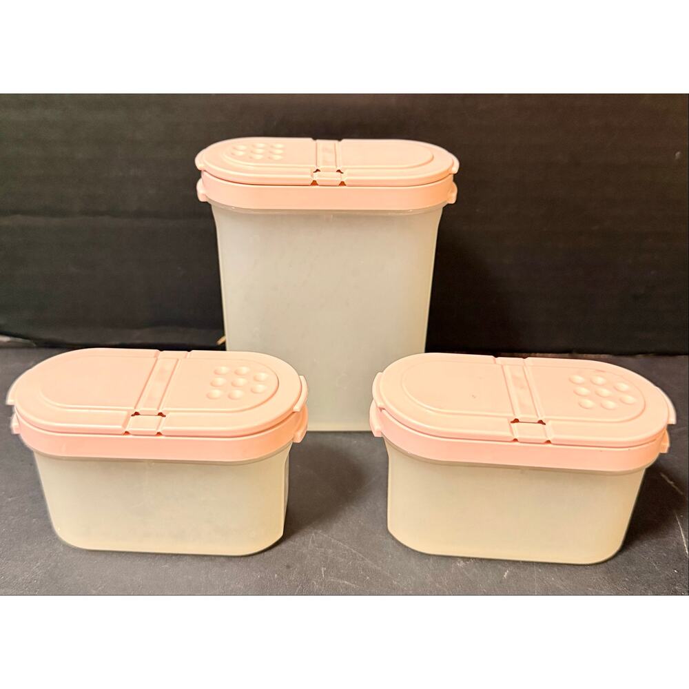 Vintage Tupperware 1846 & 1843 Spice Containers Modular Mates Pink Tops Lot of 3